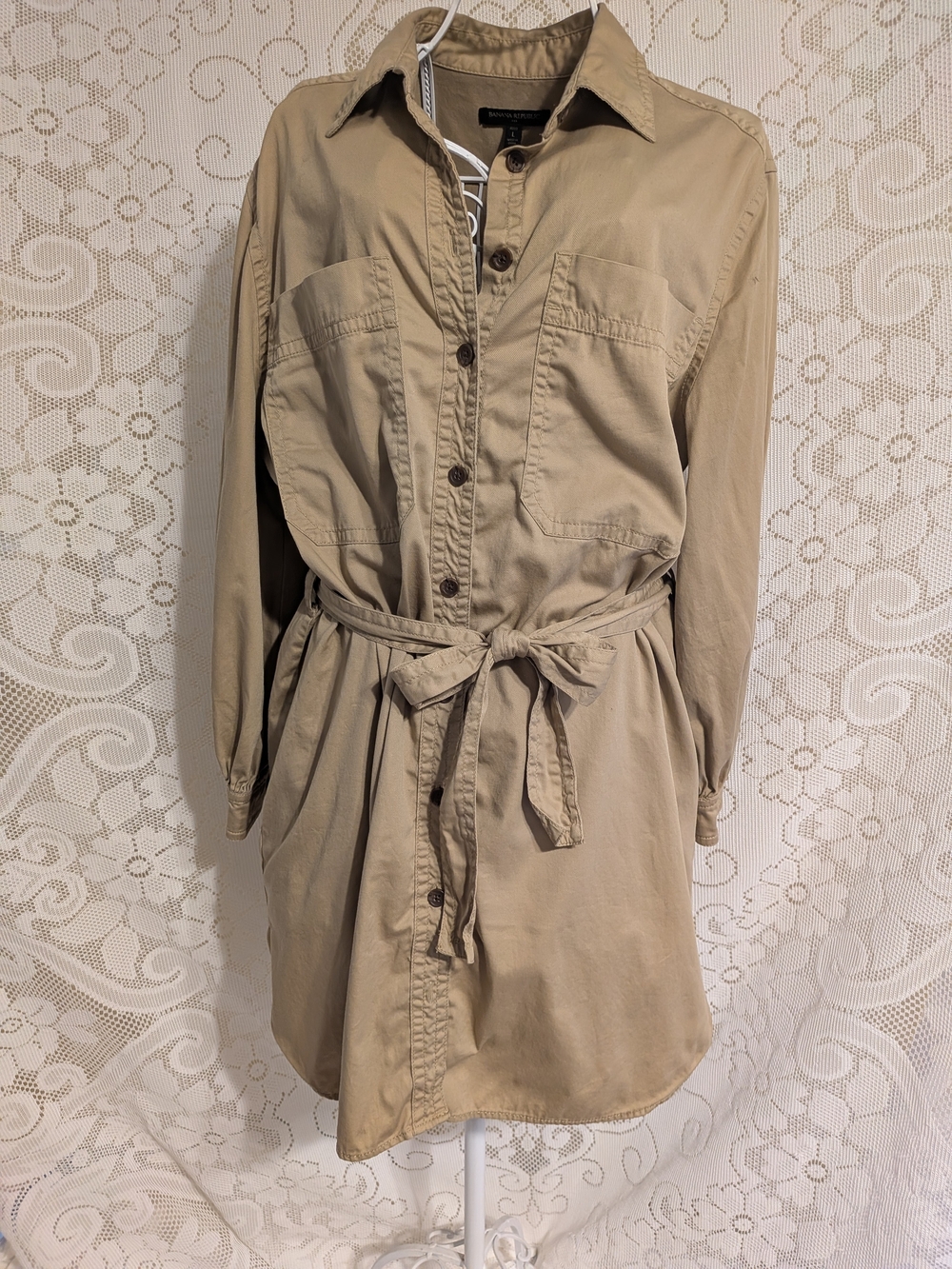 Women’s Tan Khaki, Utility Shirt Dress , With Belt, Button-up, Size L - Picture 4 of 4